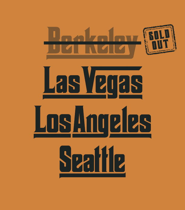Tour cities: Berkeley, Las Vegas, Los Angeles, Seattle — select a city for tickets